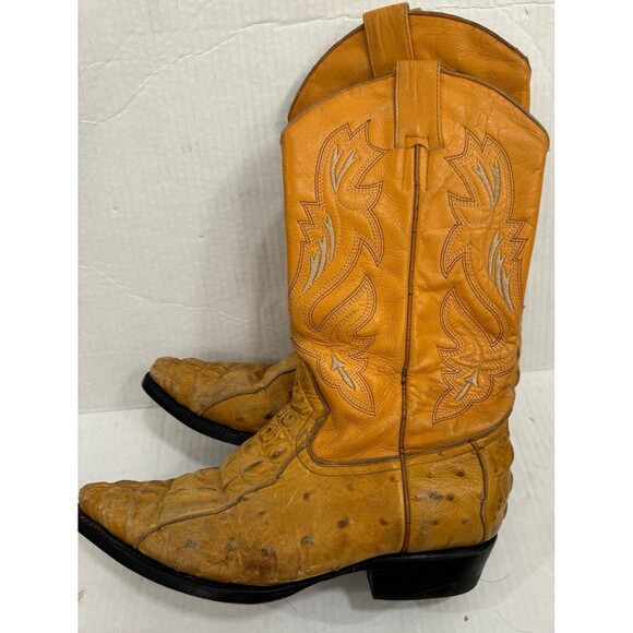 Vintage Jar Tan Full Quill Ostrich Mens Womens Leather Cowboy Boots size 9 - Picture 1 of 7